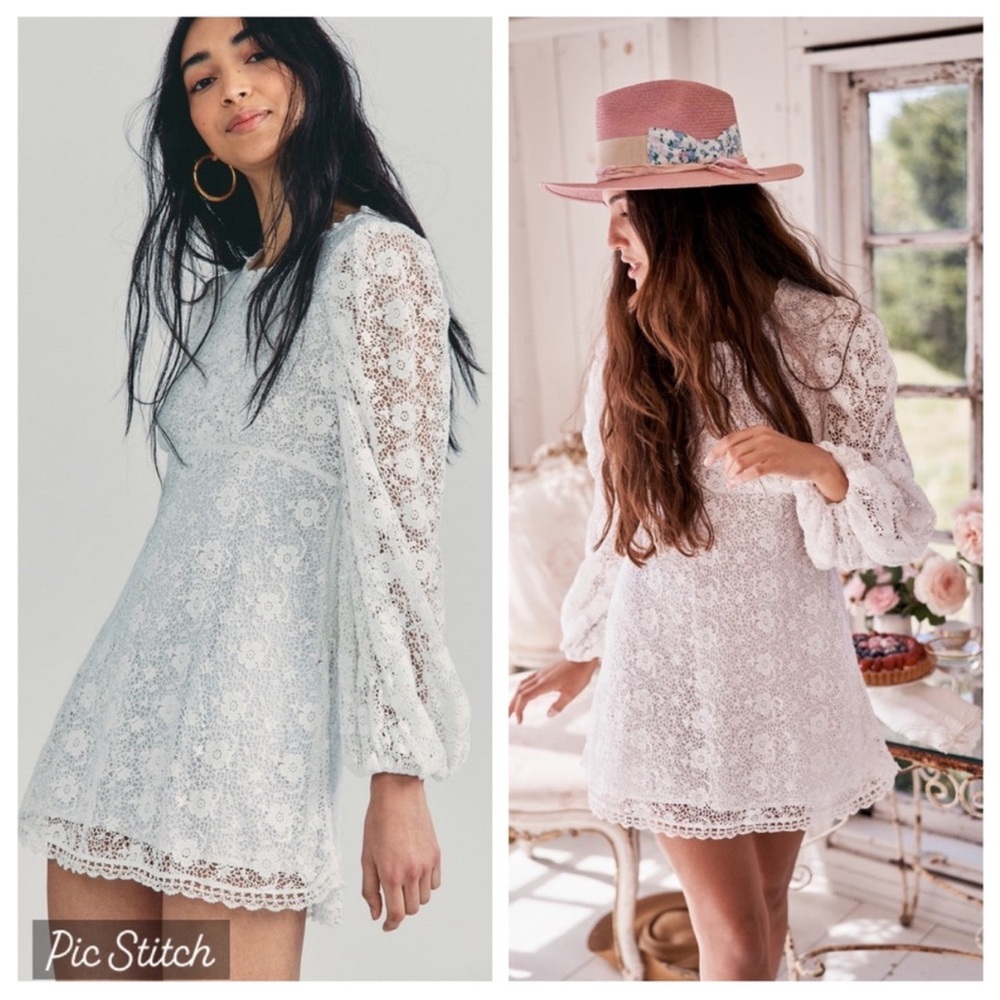 LoveShackFancy Dress Leira Mini Lace in Ivory White